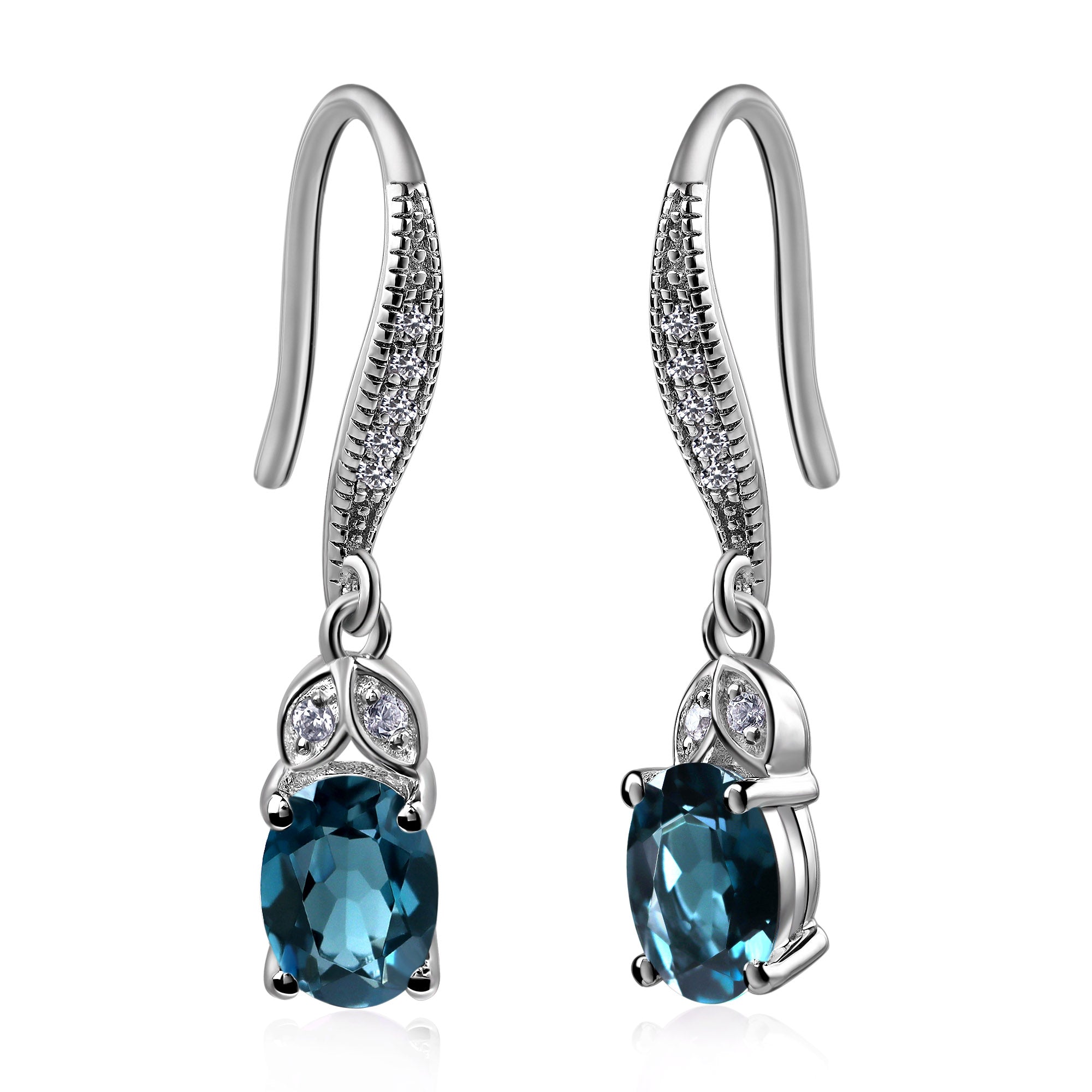 Oval London Blue Topaz Dangling Earrings Silver