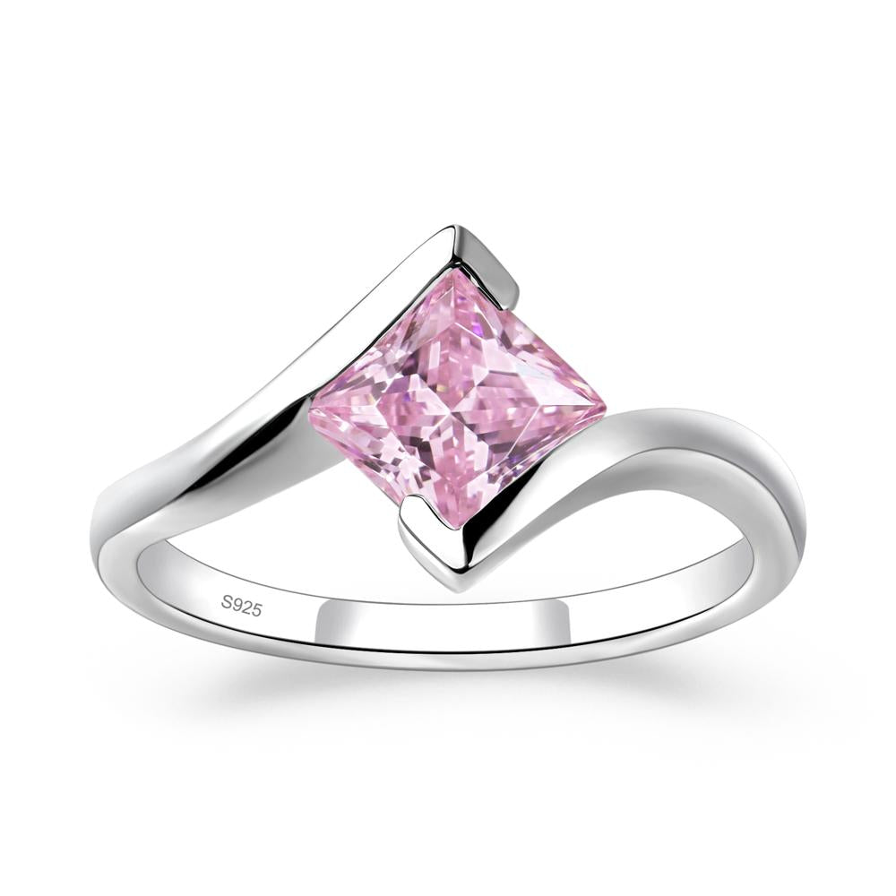 New Pink Princess Cut and White Round Diamond online Simulant Bypass Ring S9