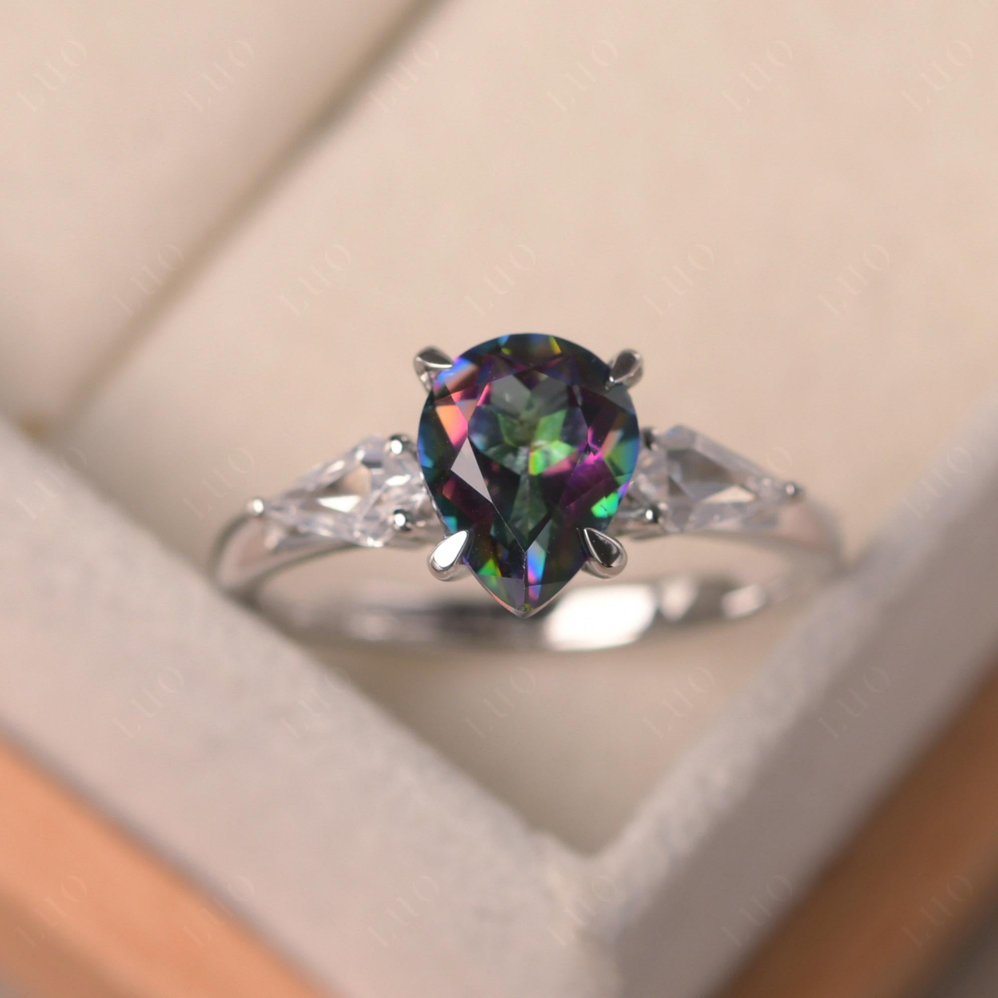 Mystic Topaz Ring Pear Shaped Engagement Rings Gemstone Ring outlet Silver Rainbow Topaz