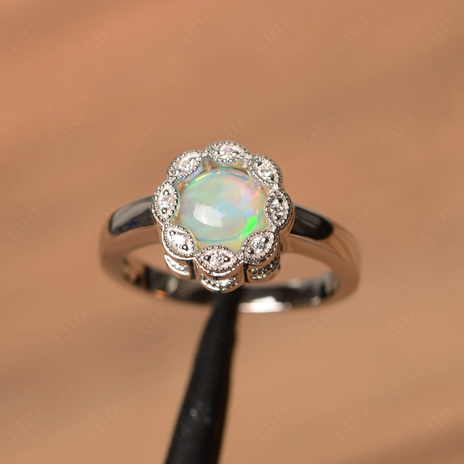 Vintage 10K GP Opal Flower Ring, selling size 8.25