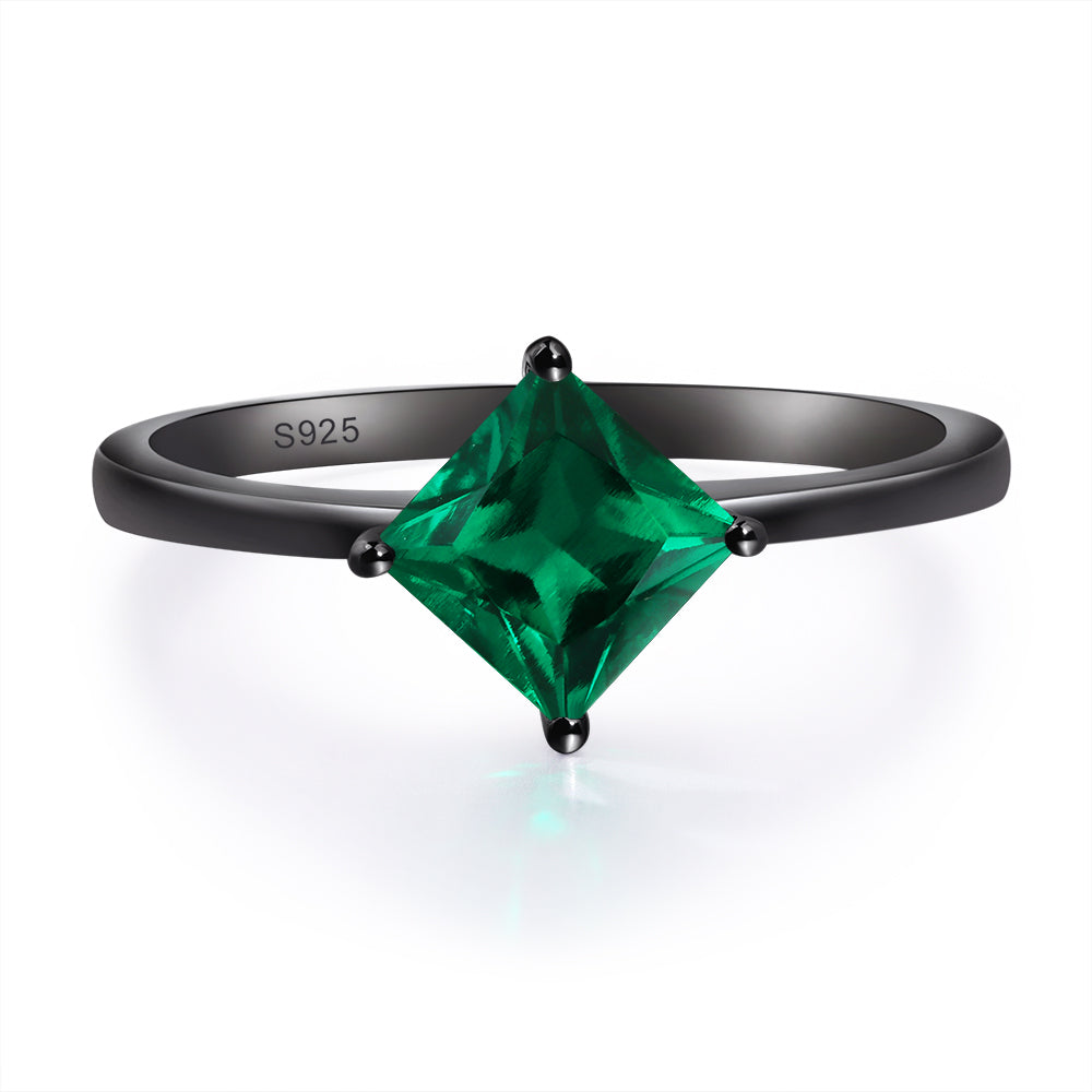 14K Dainty Princess Cut Emerald and Diamond Ring 14K Gold / 4.25