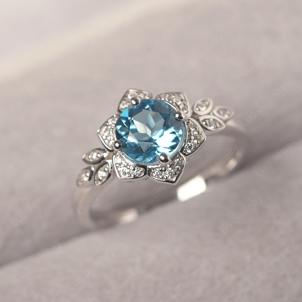 Nature Inspired Swiss Blue Topaz Engagement Ring, Natural Swiss Blue Topaz Flower Ring, Rose Flower Ring, buy Swiss Blue Topaz Ring 925 Silver.