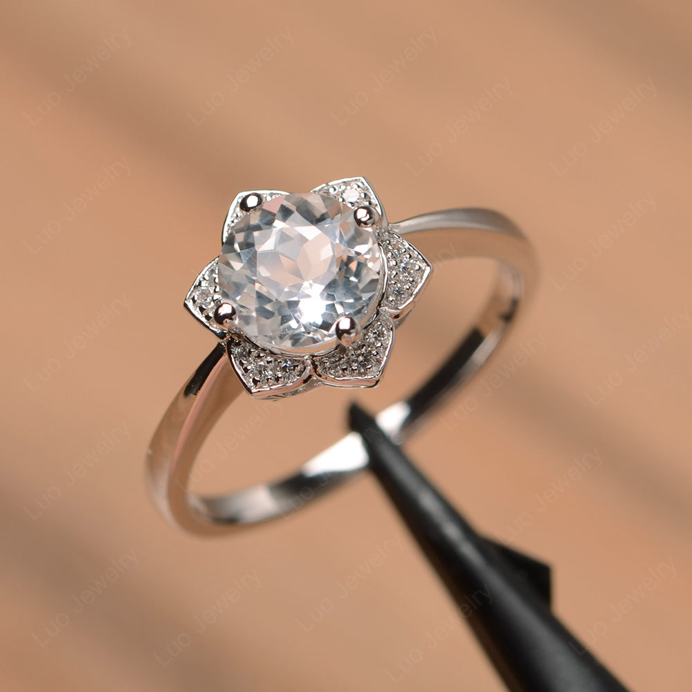 Unique White Topaz Engagement Ring, Rose Flower Engagement Ring, Nature store Inspired Ring,Dainty Floral Bridal Ring, Topaz Wedding Proposal Ring