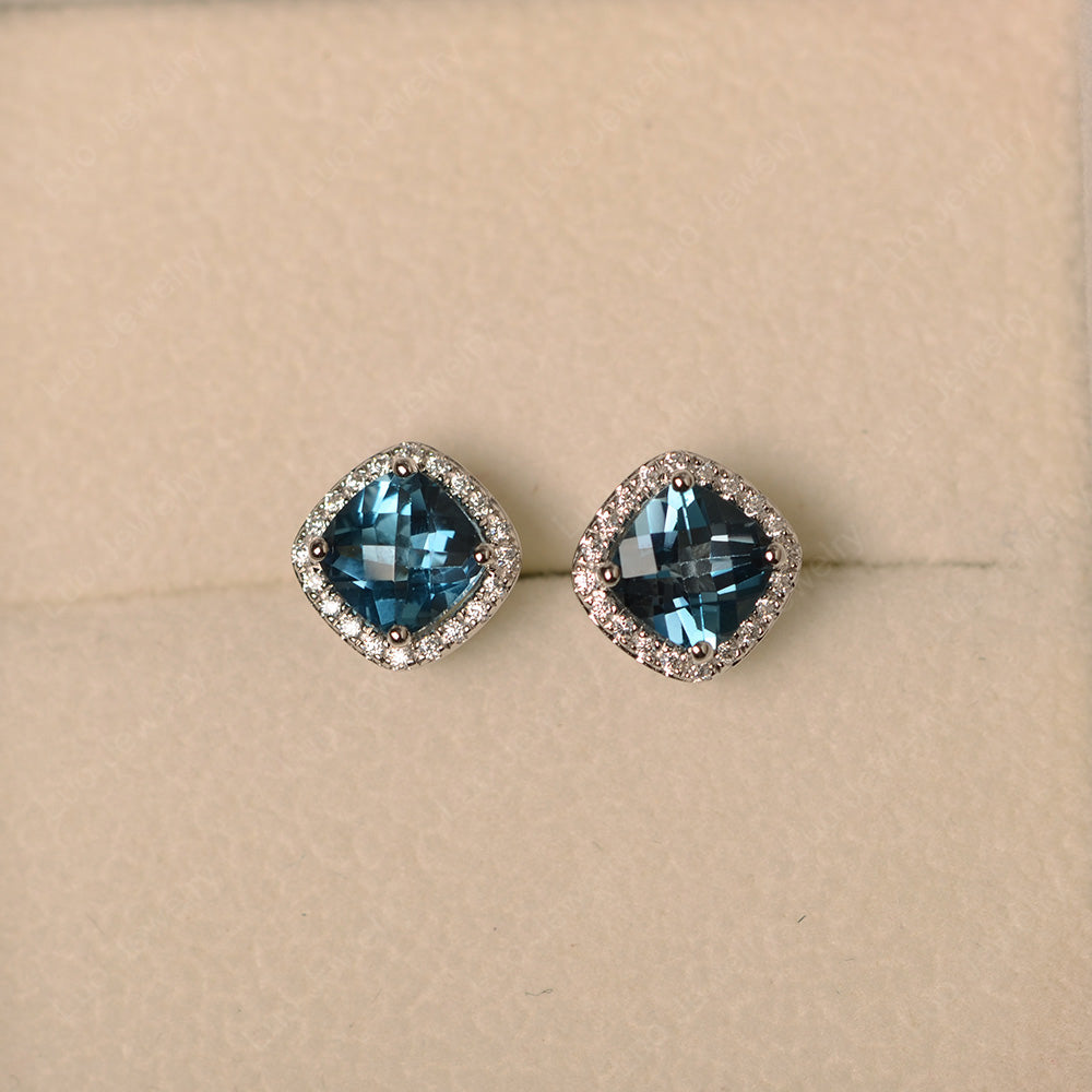 14K White Gold London Blue Topaz (December) top Cushion-Cut Stud Earrings