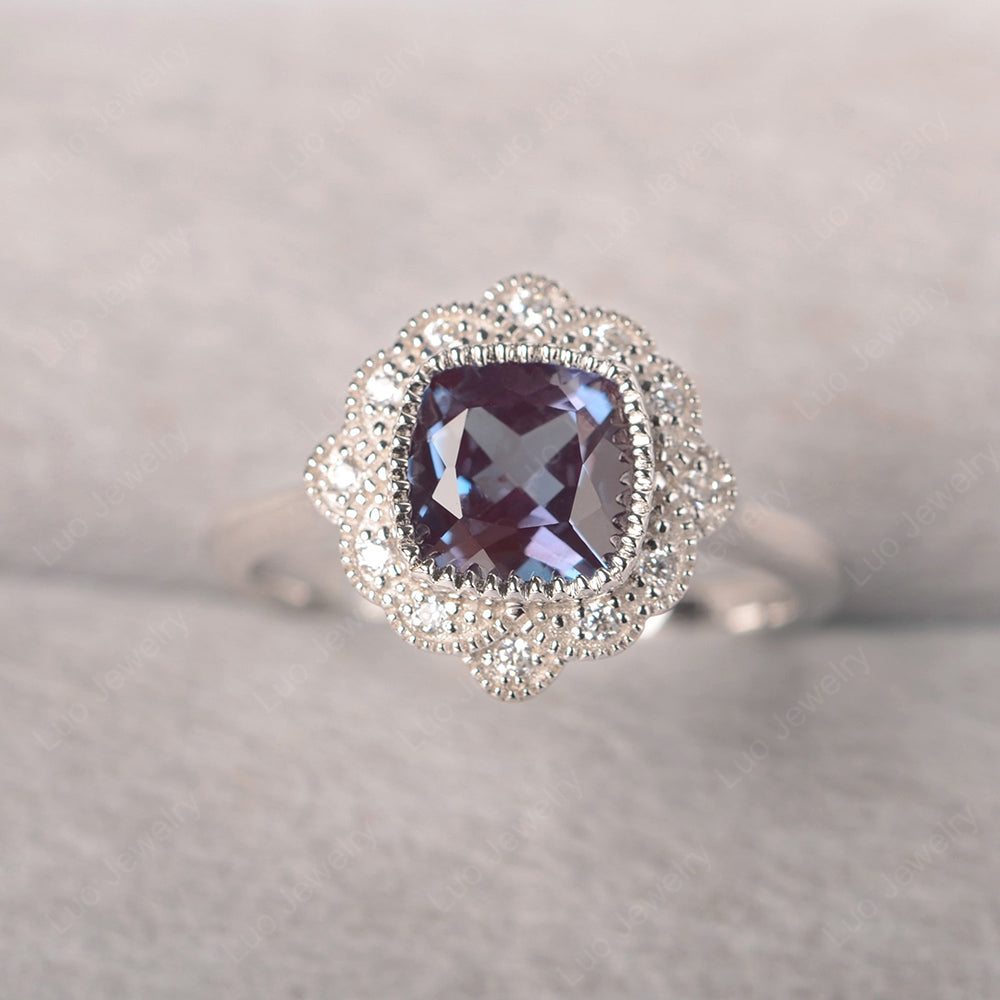 Alexandrite Split Band Milgrain Ring Antique Cushion Cut Engagement Ring June buy Birthstone