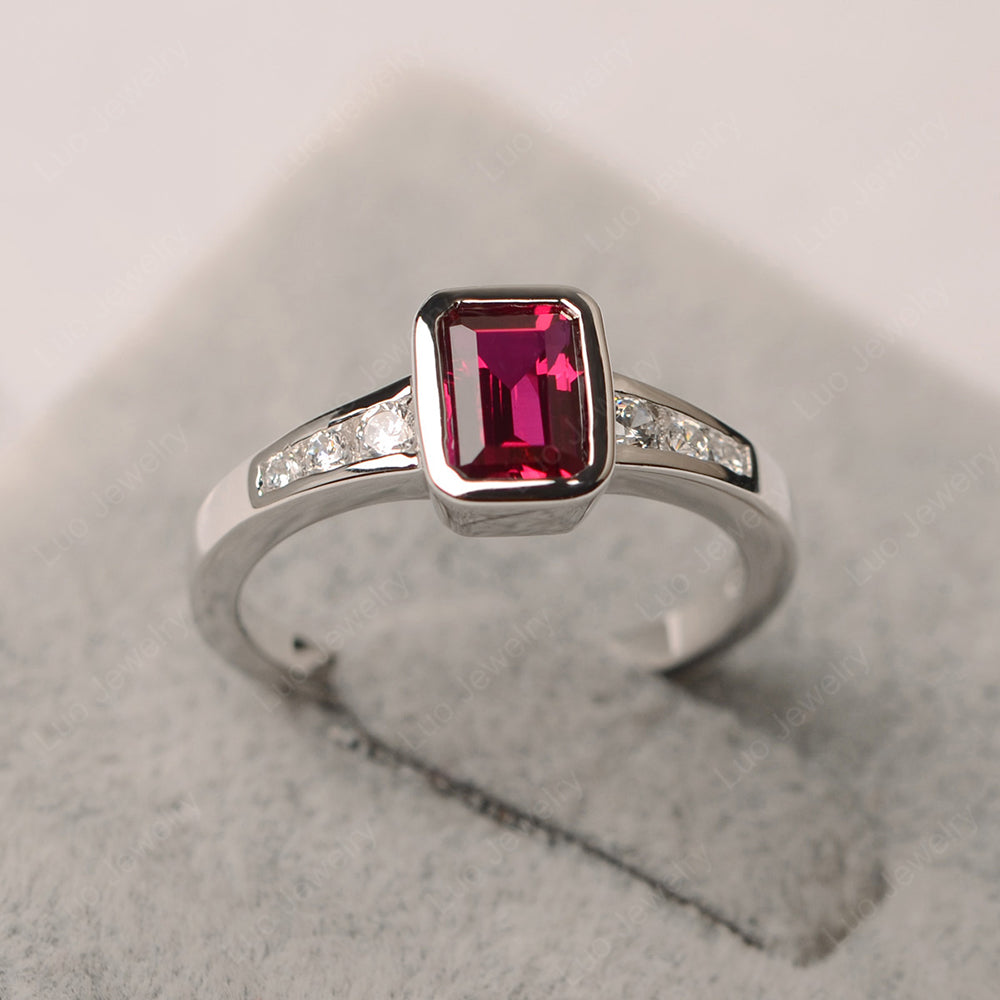 Fashion Sterling Silver 925 Bezel Set Square Ruby Ring Size 8