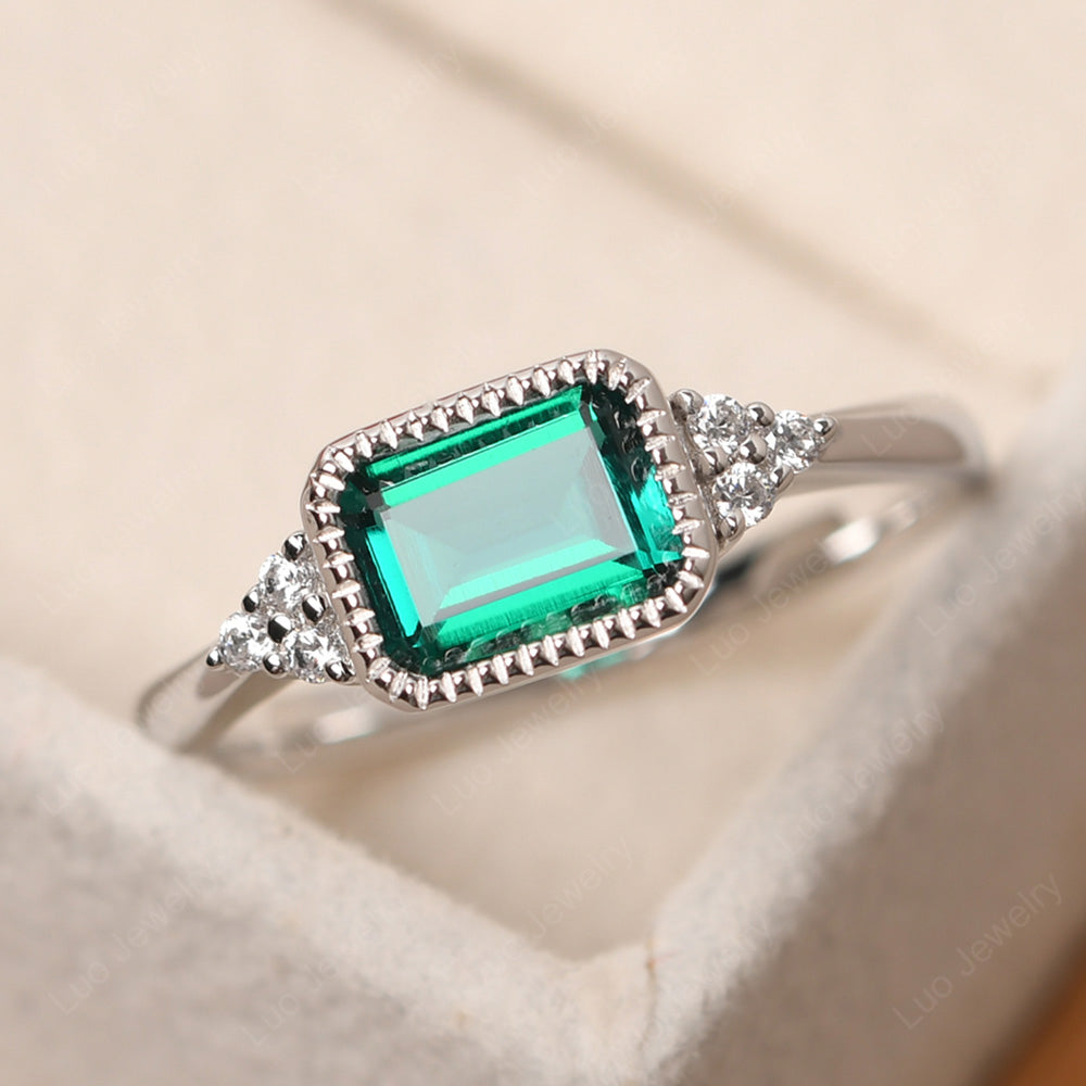 Emerald Ring Asscher Cut Teal Birthstone Ring Vintage hot Ring for Women