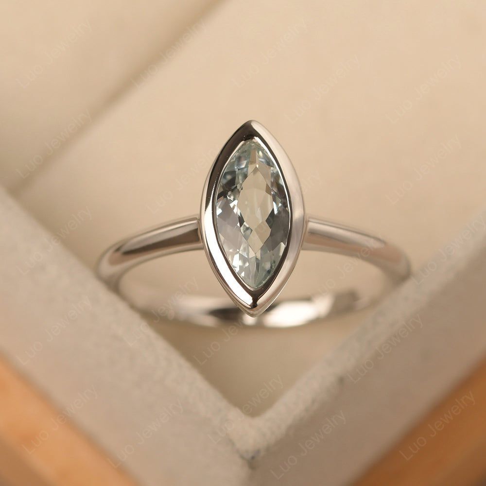 Marquise Cut Aquamarine Bezel Set Ring | LUO