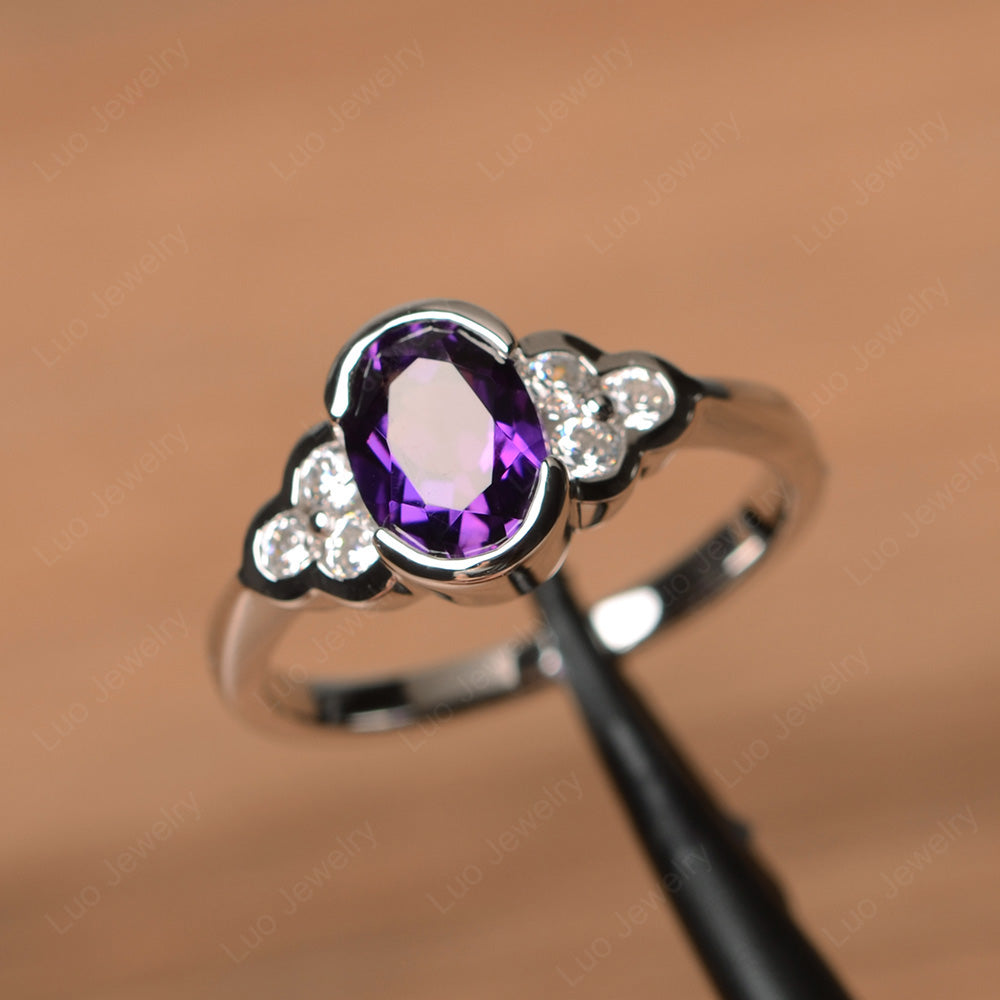 Oval Cut Bezel Set Amethyst Engagement Ring | LUO