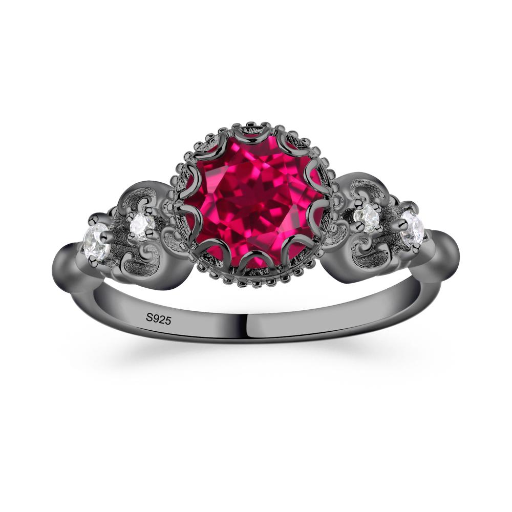 Art Nouveau Style Round Ruby & high quality Marcasite Flower Ring in 925 Sterling Silver