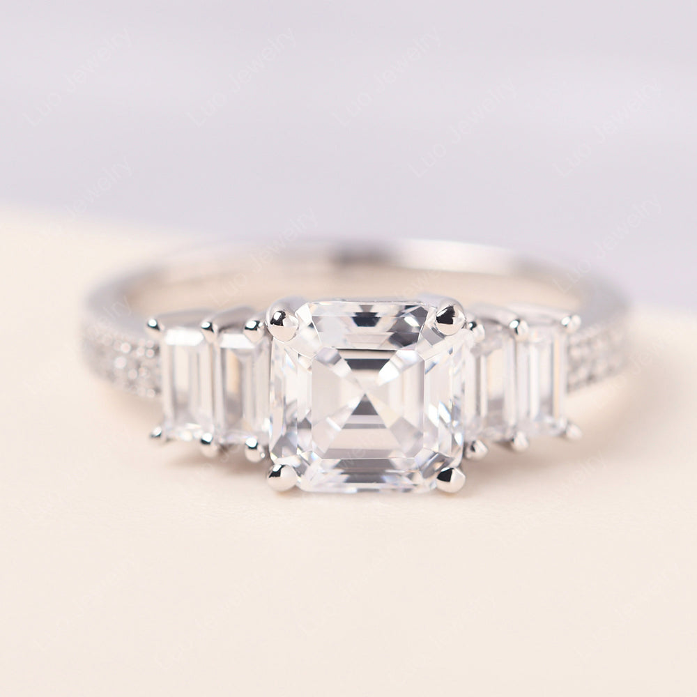 Asscher Cut Cubic Zirconia Ring with Baguette | LUO