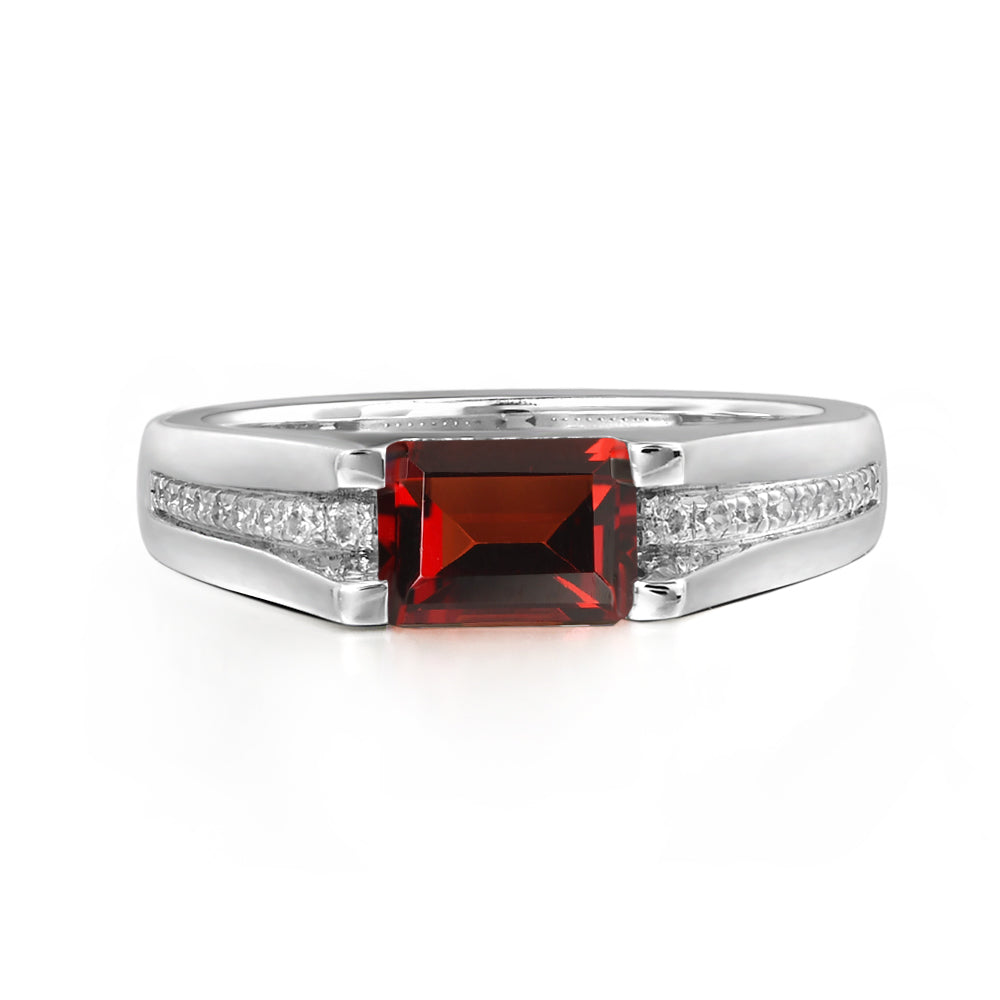 East West Garnet Ring Emerald Cut Engagement Ring | LUO