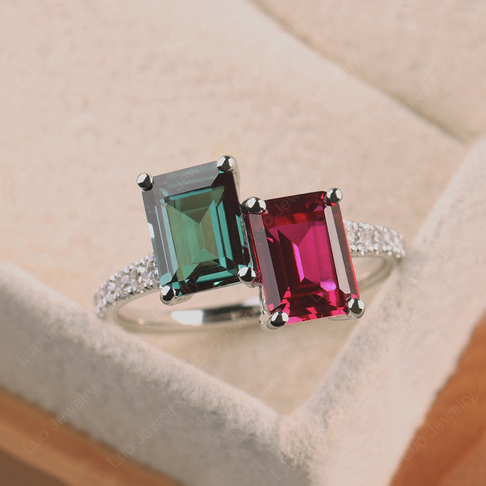 Emerald Cut Madagascar Ruby popular and Topaz Ring in Sterling Silver #3016