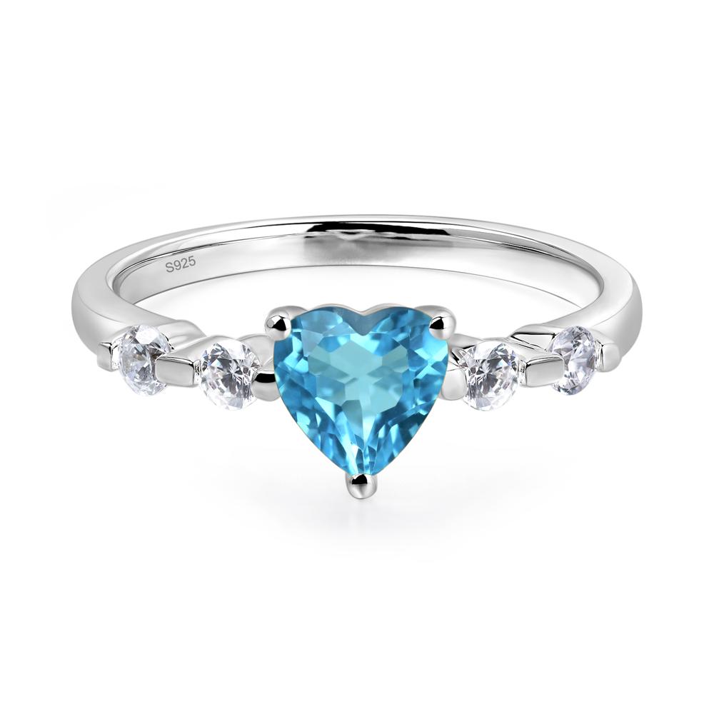 Natural Swiss Blue Topaz, Heart Shape Engagement Ring, gift for love, 925 Sterling Silver offers Halo Ring, Heart Love Symbol, For Life Partner