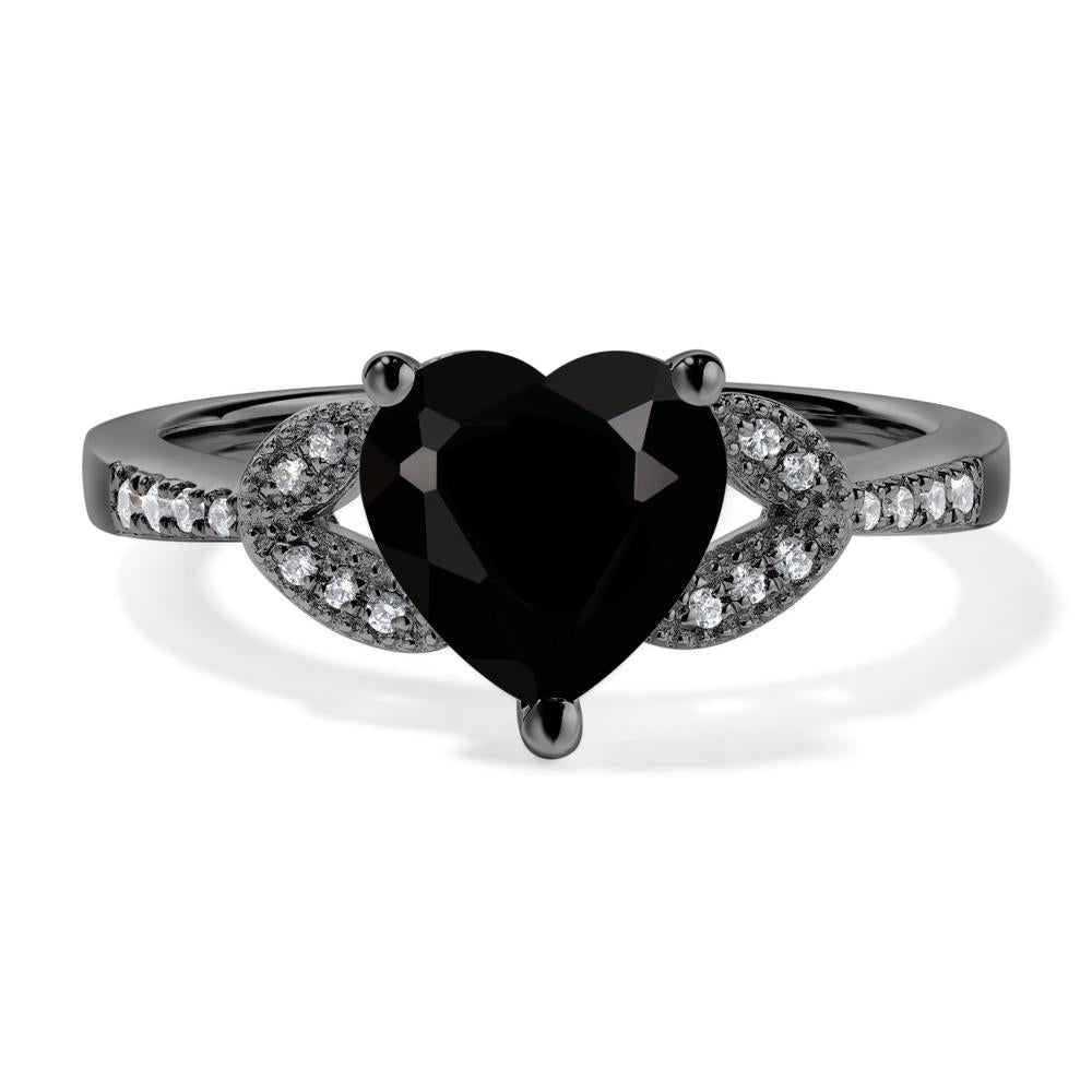 Black Spinel store Ring Heart Shaped with CZ Leave Ring Vintage Cluster Ring