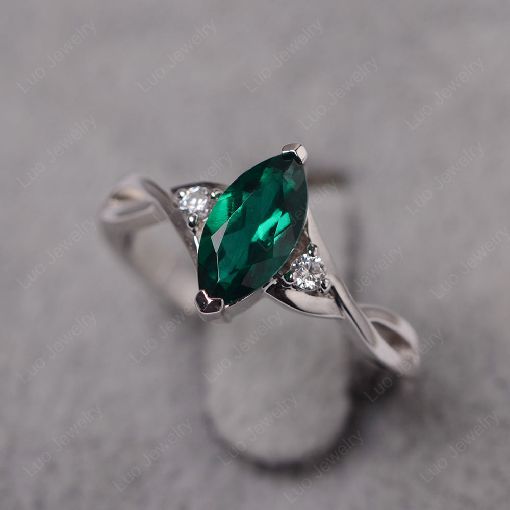 Lab grown emerald ring, sterling silver, marquise cut ring, online engagement ring