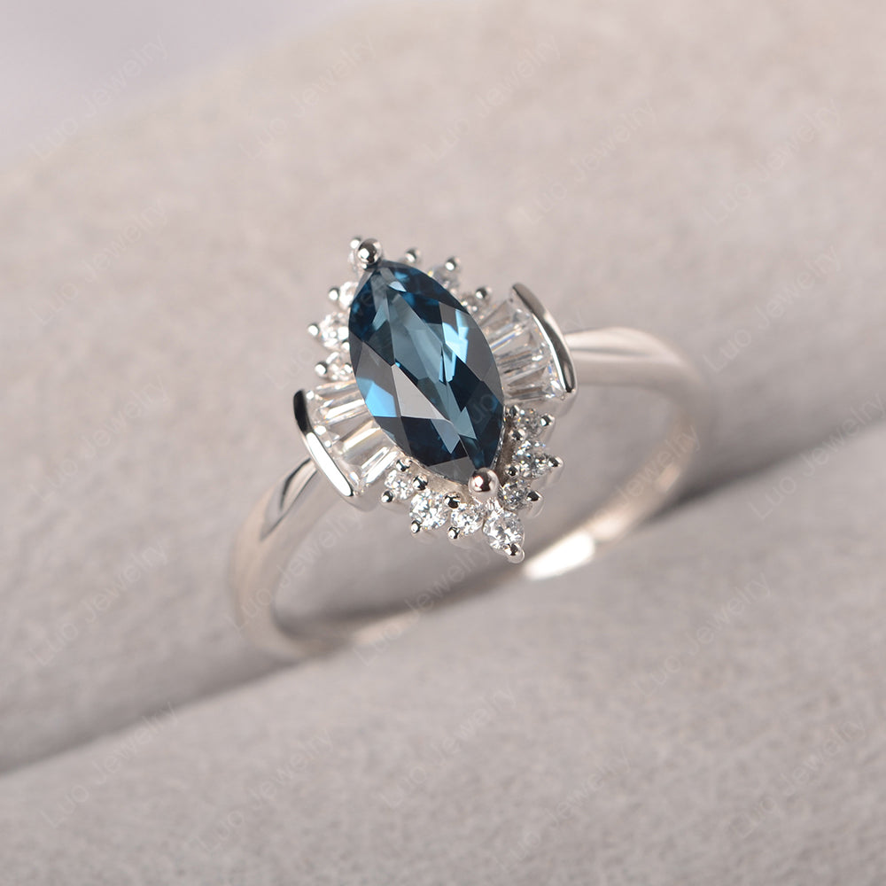 Wedding bands 2024 London blue topaz ring engagement ring marquise cut gemstone ring sterling silver ring