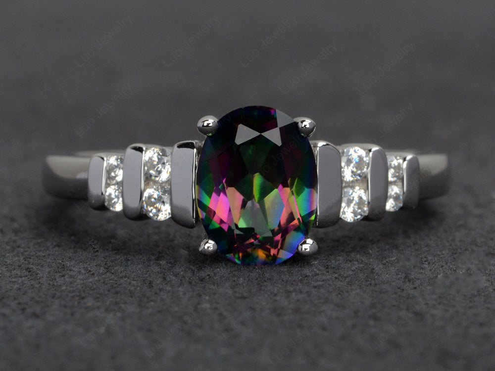 Mystic Topaz Ring Halo Ring Rainbow top Topaz Gemstone Ring Promise Ring Silver Engagement Ring