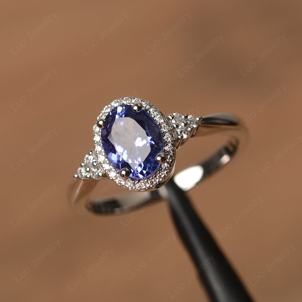 Oval and cheapest Round Cut Blue Tanzanite & Cubic Zirconia 14K Two Tone Gold Plated 925 Sterling Silver Bezel Set Halo Drop Dangle Earrings For Her.