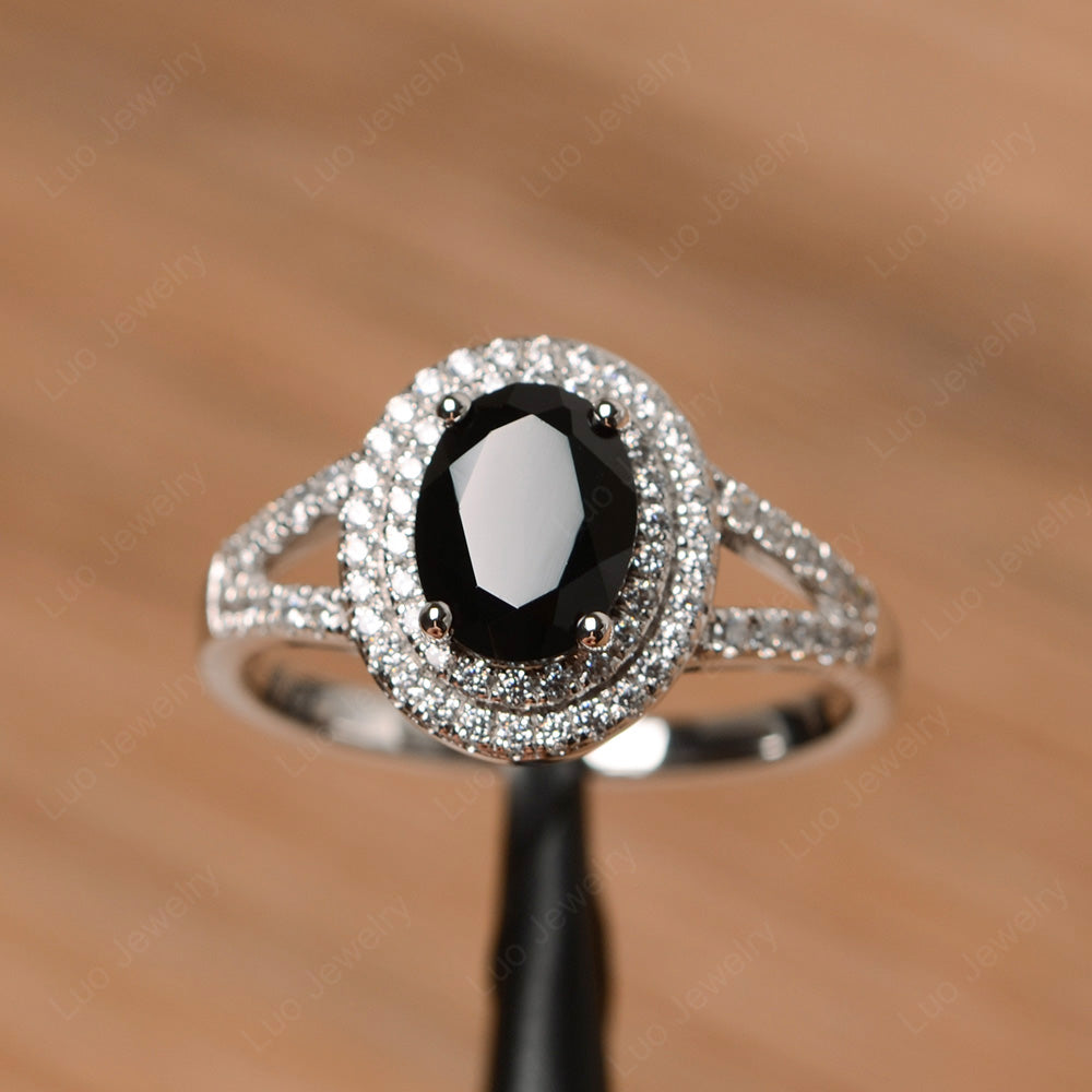 Black Stone Double Halo Oval Engagement Ring