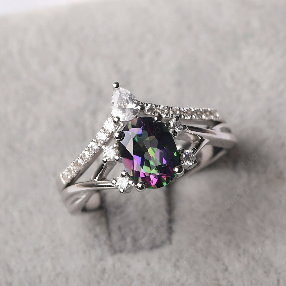 Split Shank Mystic Topaz Ring With Wedding Band | LUO