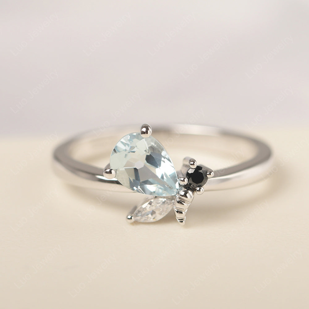 Aquamarine Engagement Ring Butterfly Ring