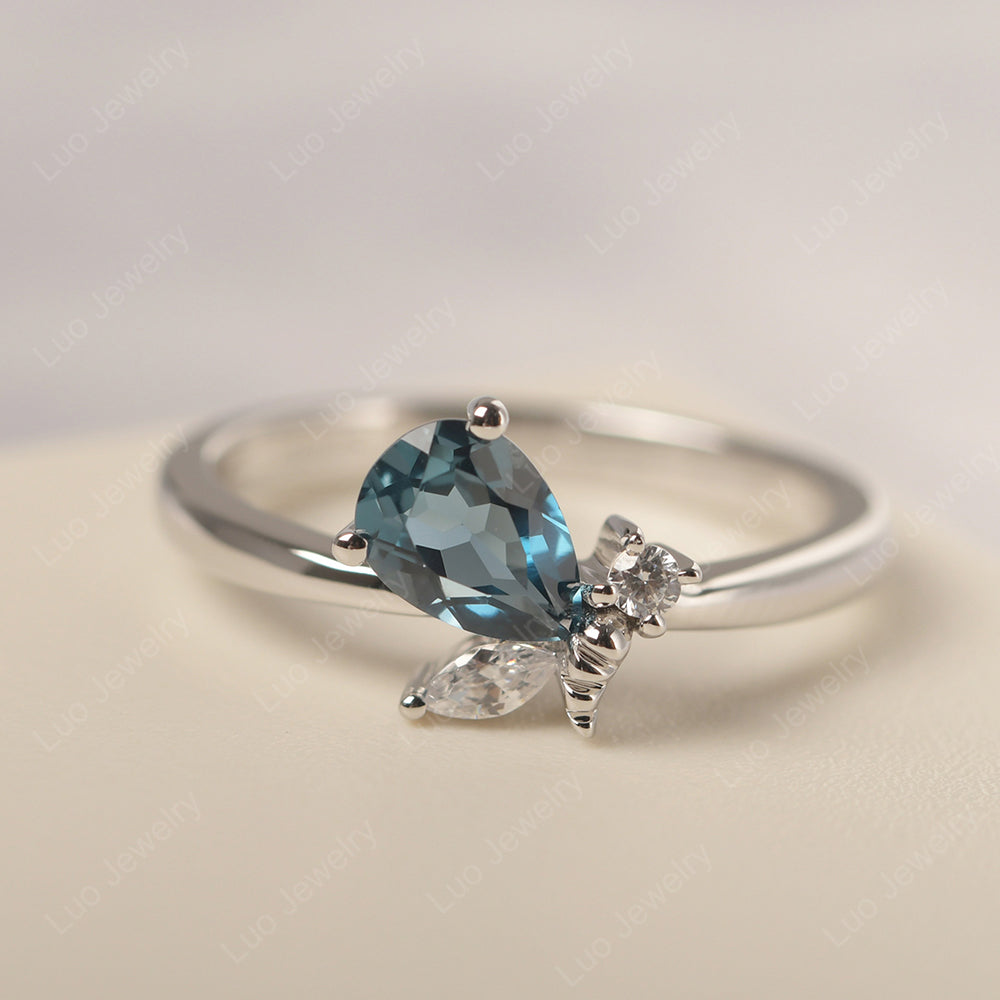 London Blue Topaz Engagement Ring Butterfly Ring