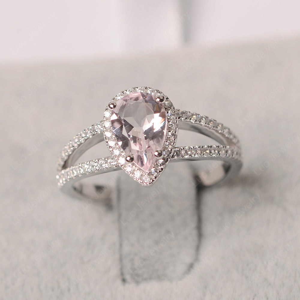 Pear Shaped Morganite Halo Split Shank Engagement Ring | LUO