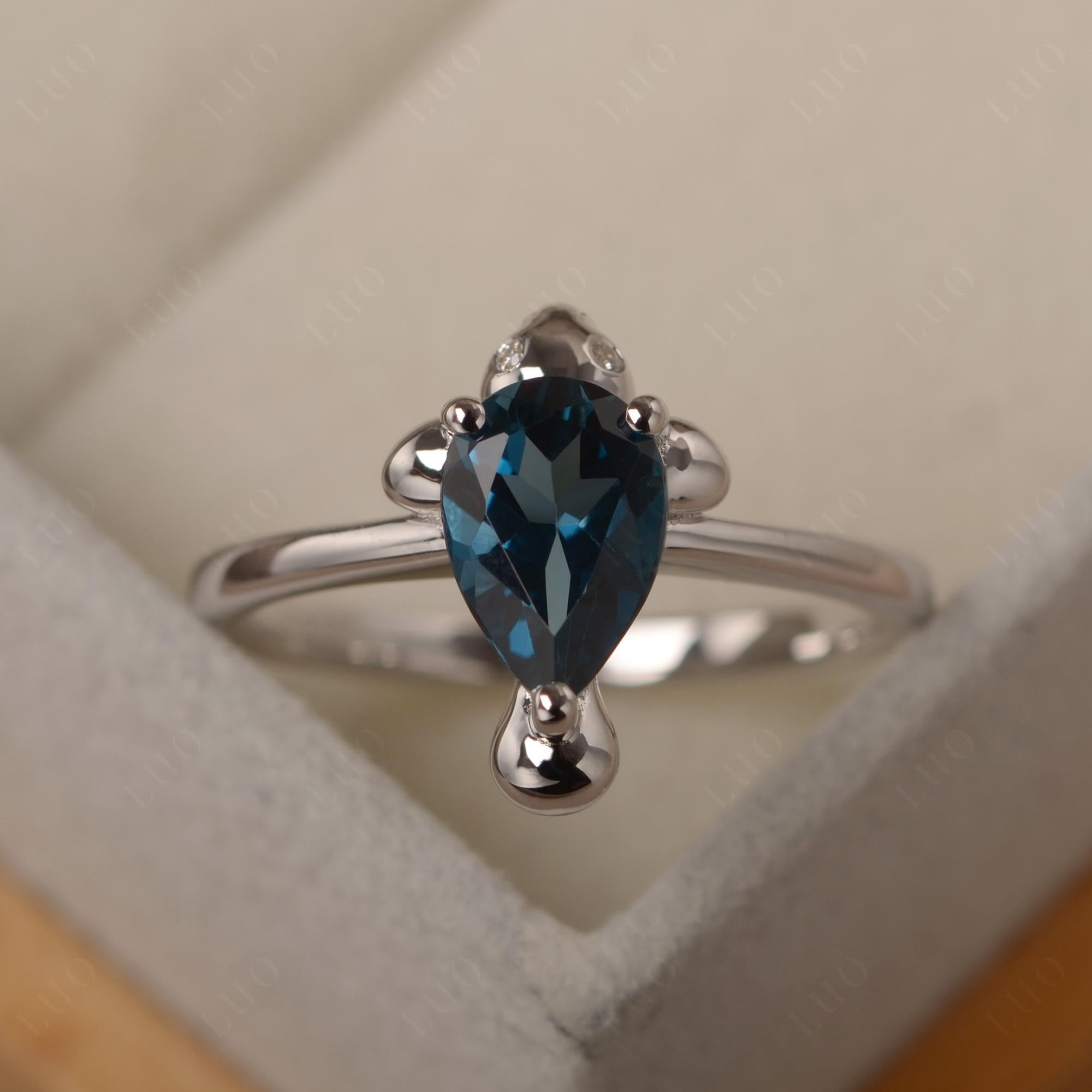 Pear Shaped London Blue Topaz Sea Lion Ring