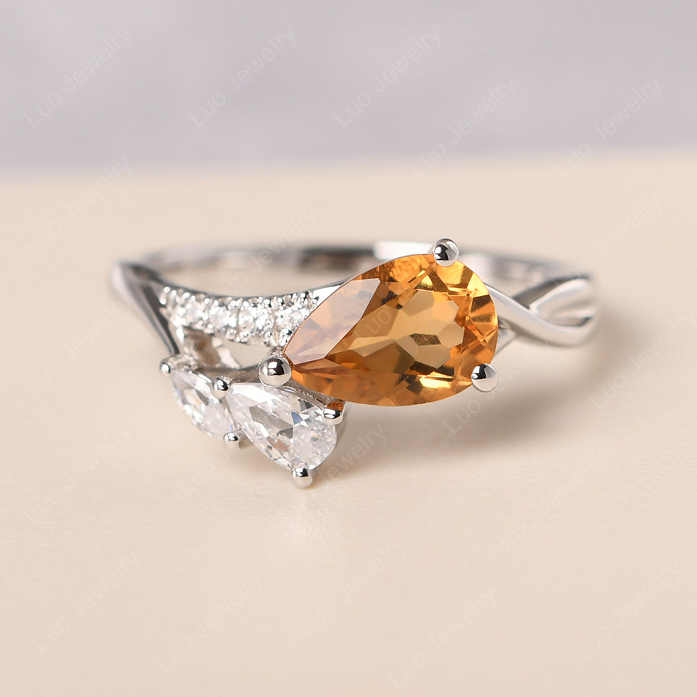 Pear Shaped Horizontal Citrine Ring | LUO