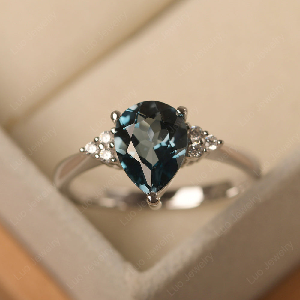 Pear London Blue Topaz Wedding Ring White Gold