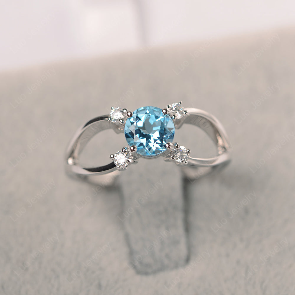 Split Shank Swiss Blue Topaz Proposal Ring 925 Silver White Topaz Half Eternity Wedding Ring Unique Style Blue Topaz buy Engagement Gifted Ring.