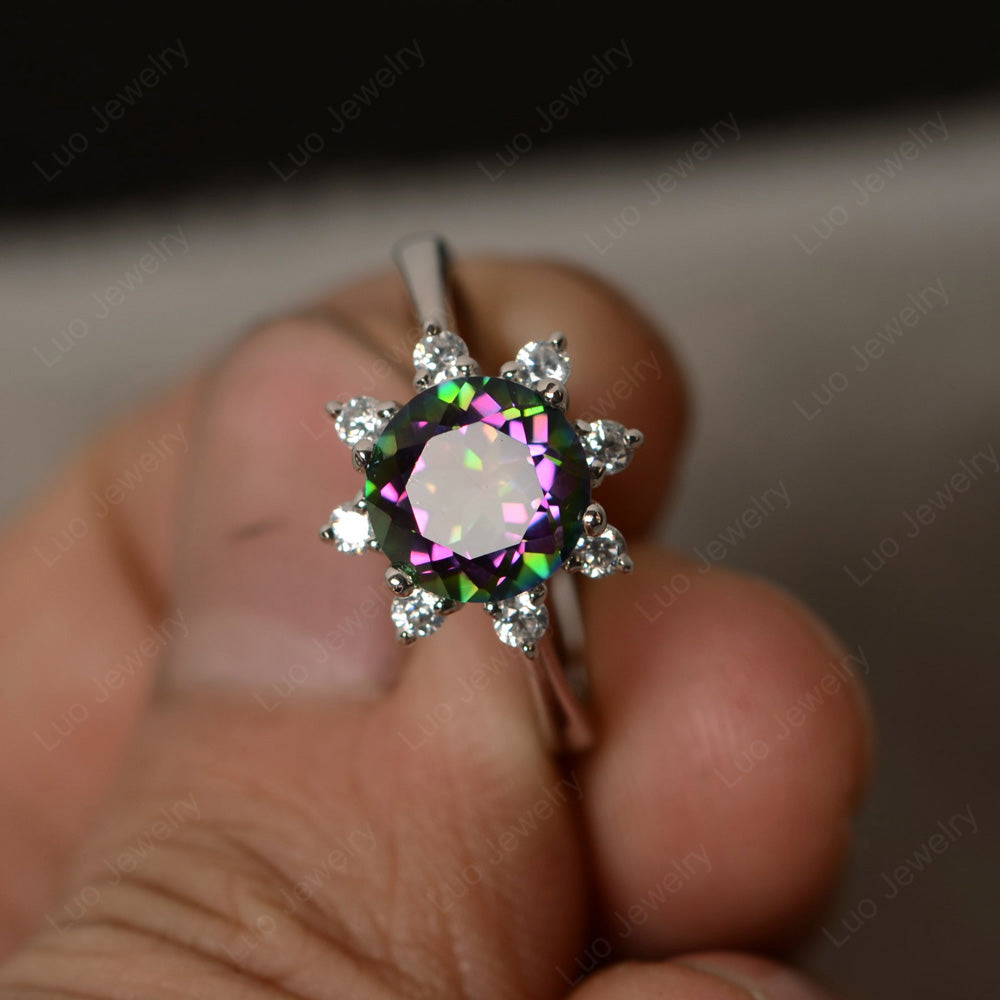 Mystic topaz, halo shops engagement ring, rainbow topaz, wedding ring