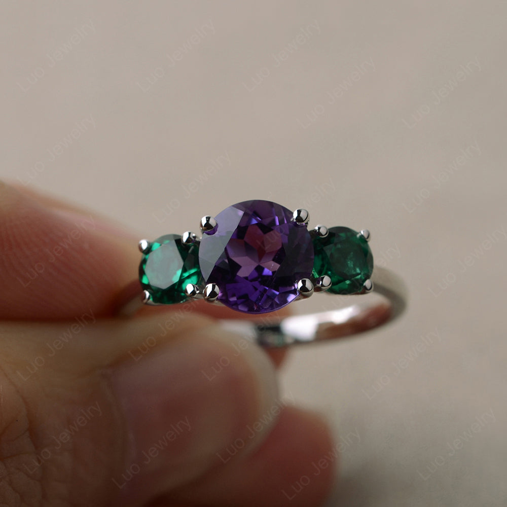 Amethyst and fashion emerald engagement ring