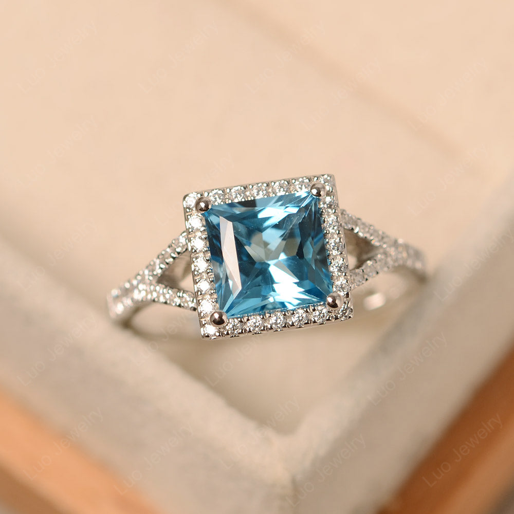 Split Shank Swiss Blue Topaz Proposal Ring 925 Silver White Topaz Half Eternity Wedding Ring Unique Style Blue Topaz buy Engagement Gifted Ring.