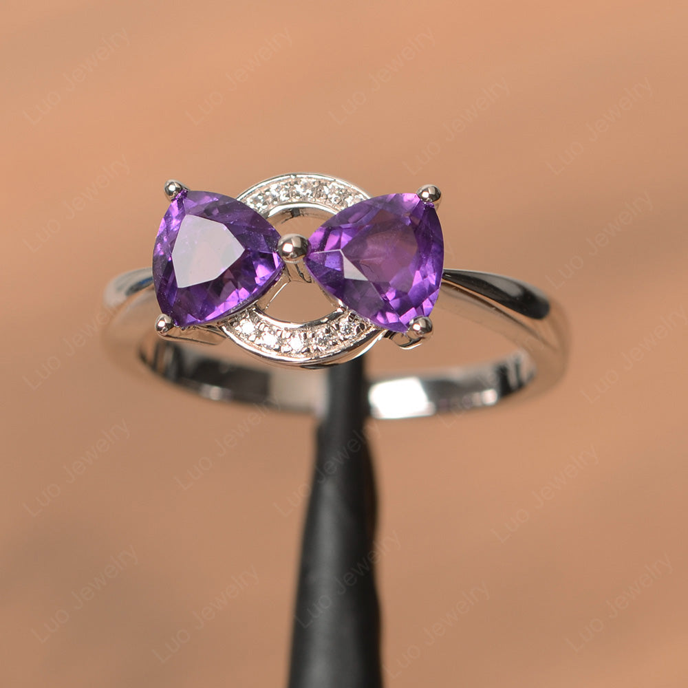 Amethyst top ring trillion cut sterling silver anniversary ring February birthstone purple gemstone ring