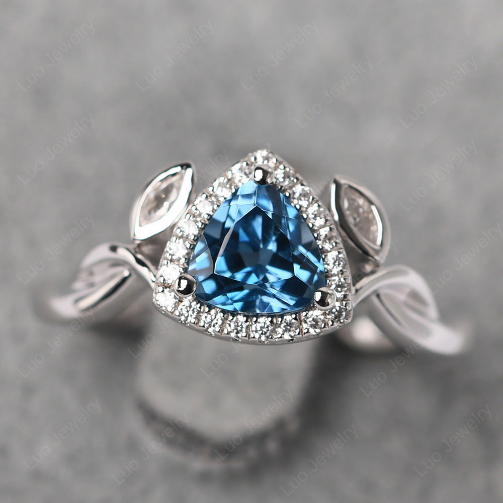 Art Deco Natural London Blue Topaz Solitaire Ring Unique top Round Cut Blue Topaz Engagement Ring 14k Solid Yellow Gold December Birthstone Ring