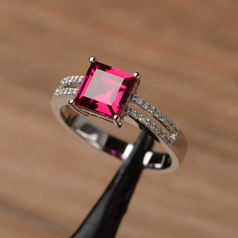 Square Ruby Men's Ring in Platinum|Keith Men's Ring with Princess Cut Ruby, White Sapphire