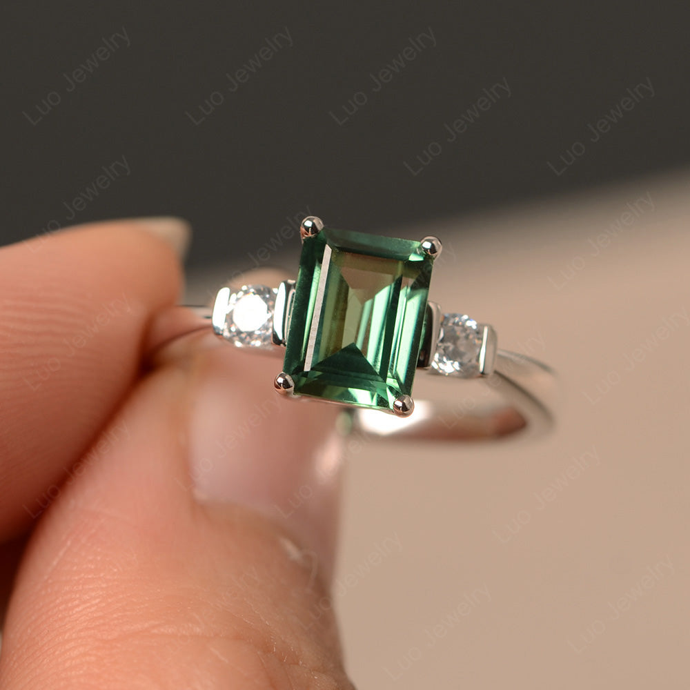 Emerald Cut Sapphire With Triangle Diamonds Green Sapphire 