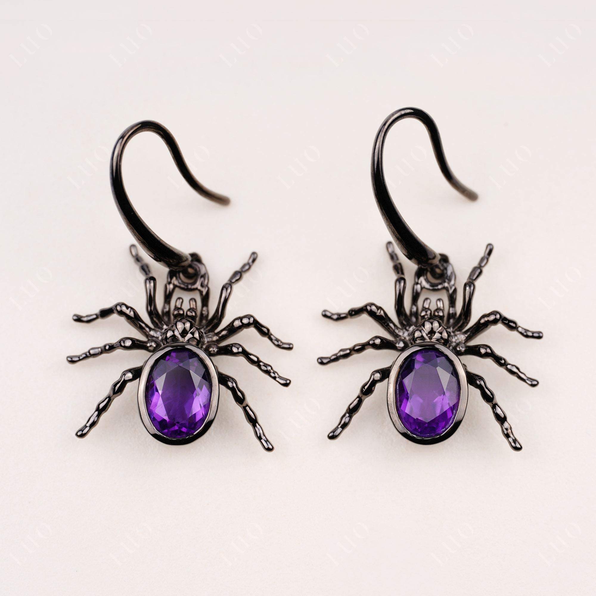 Amethyst Bezel Set Spider Earrings - LUO Jewelry 