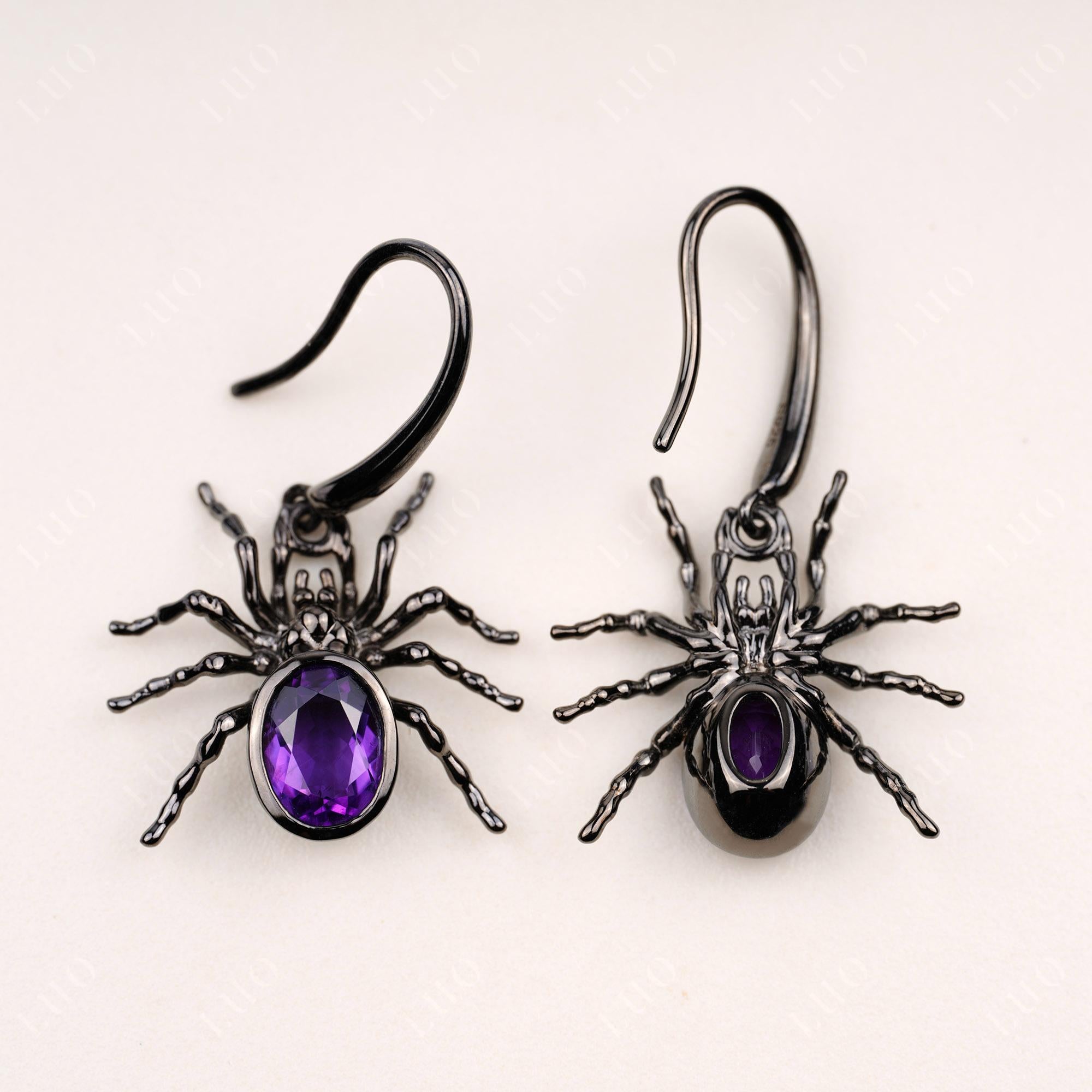 Amethyst Bezel Set Spider Earrings - LUO Jewelry 