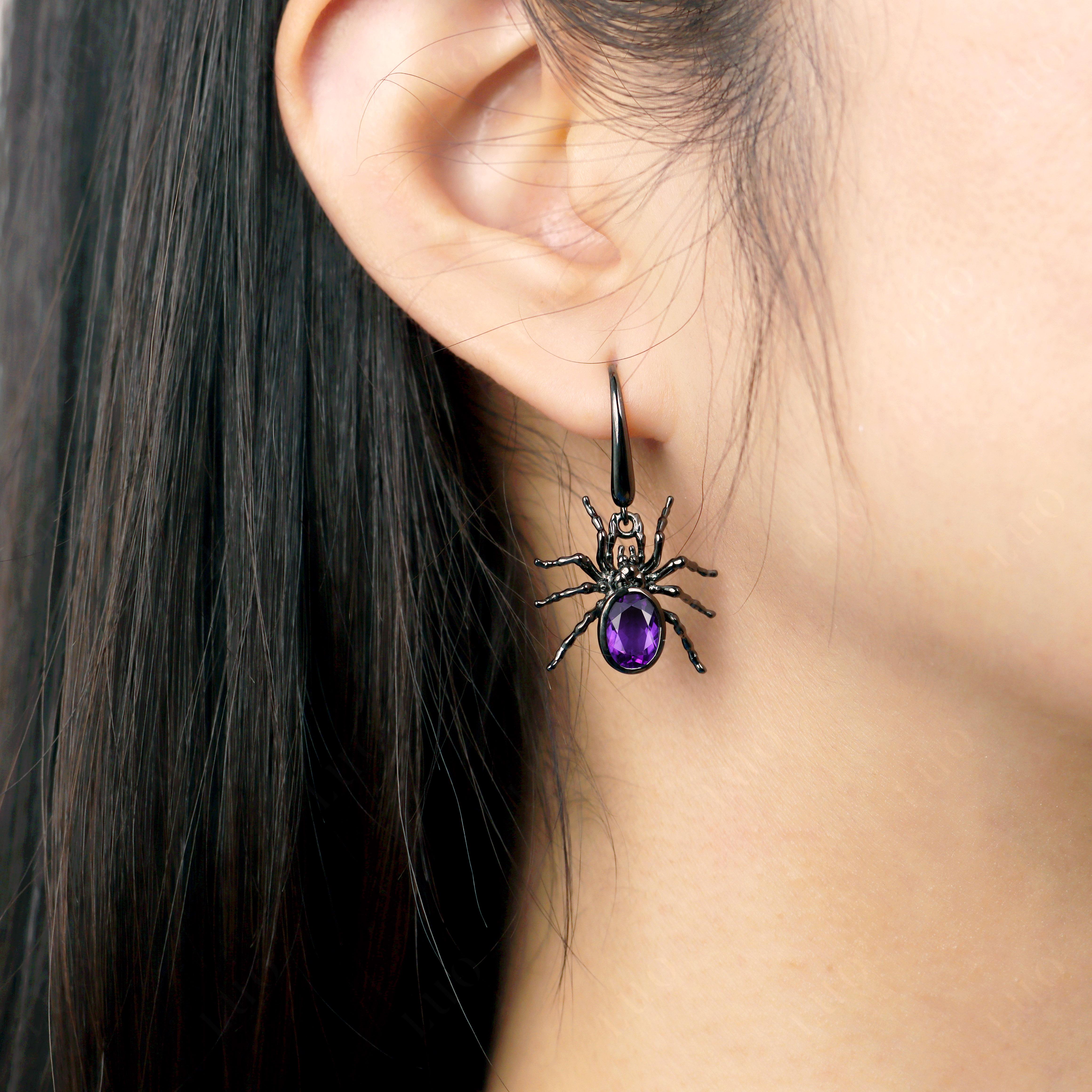 Amethyst Bezel Set Spider Earrings - LUO Jewelry 