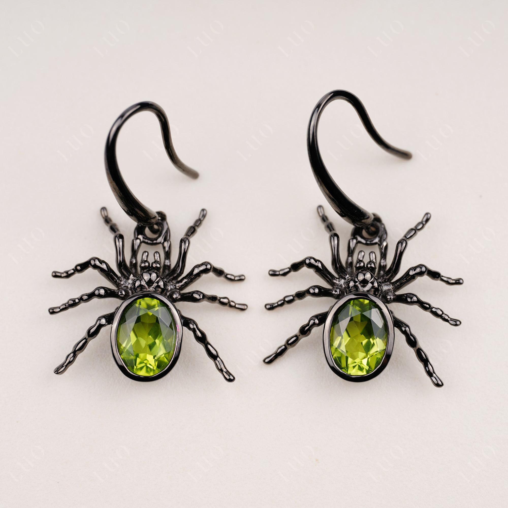 Peridot Bezel Set Spider Earrings - LUO Jewelry 