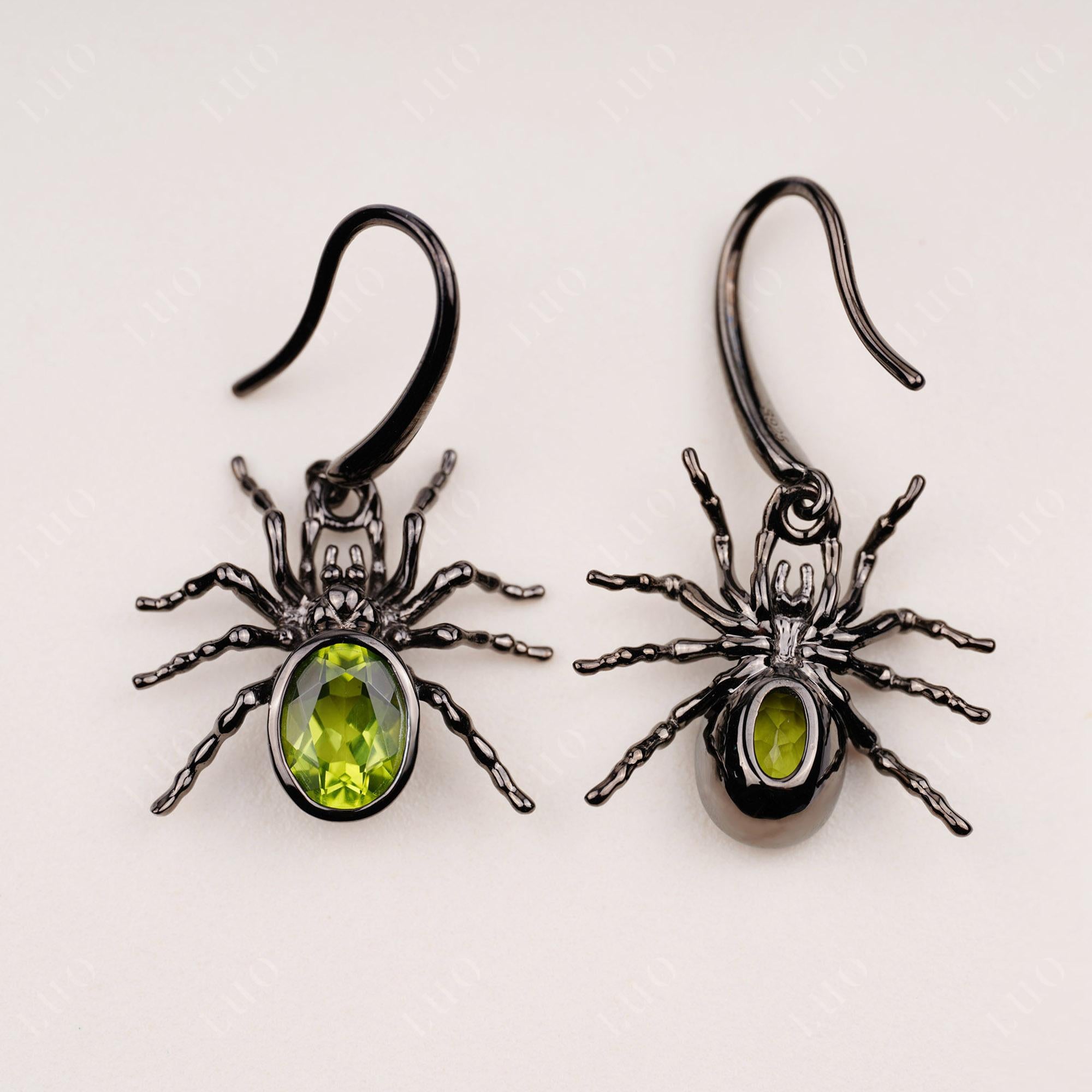 Peridot Bezel Set Spider Earrings - LUO Jewelry 