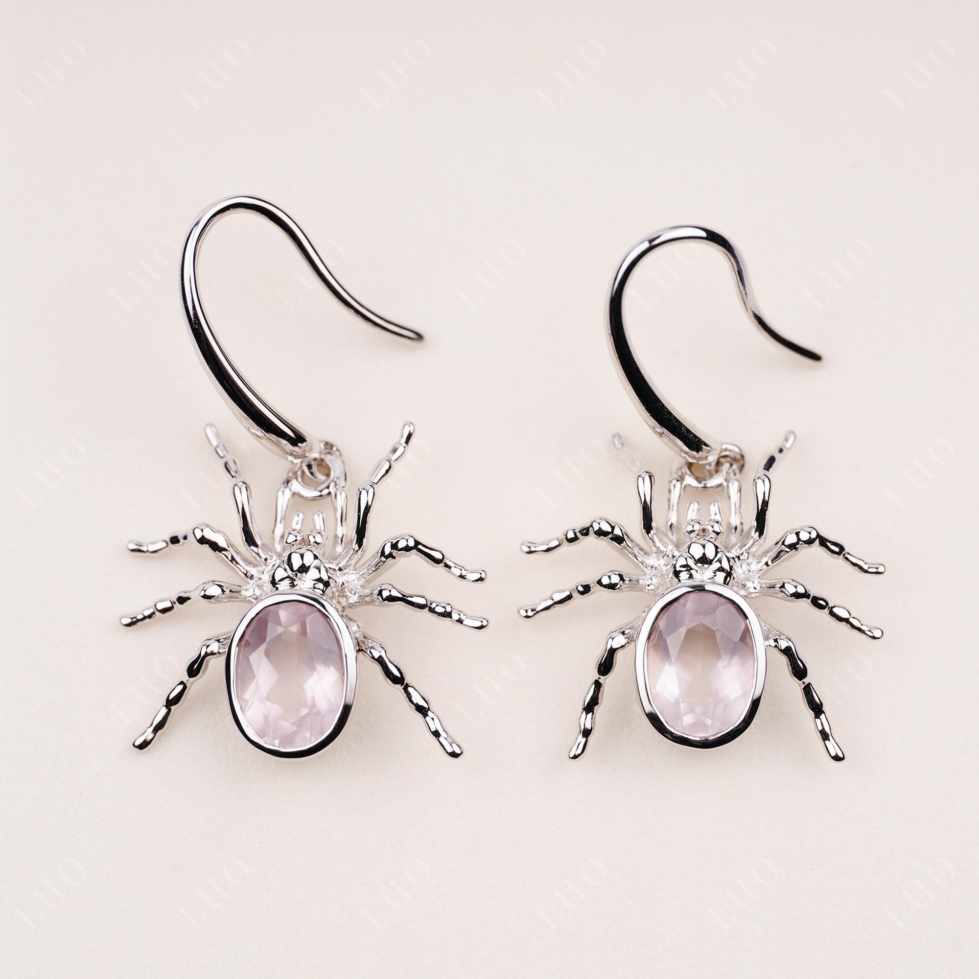 Rose Quartz Bezel Set Spider Earrings - LUO Jewelry 