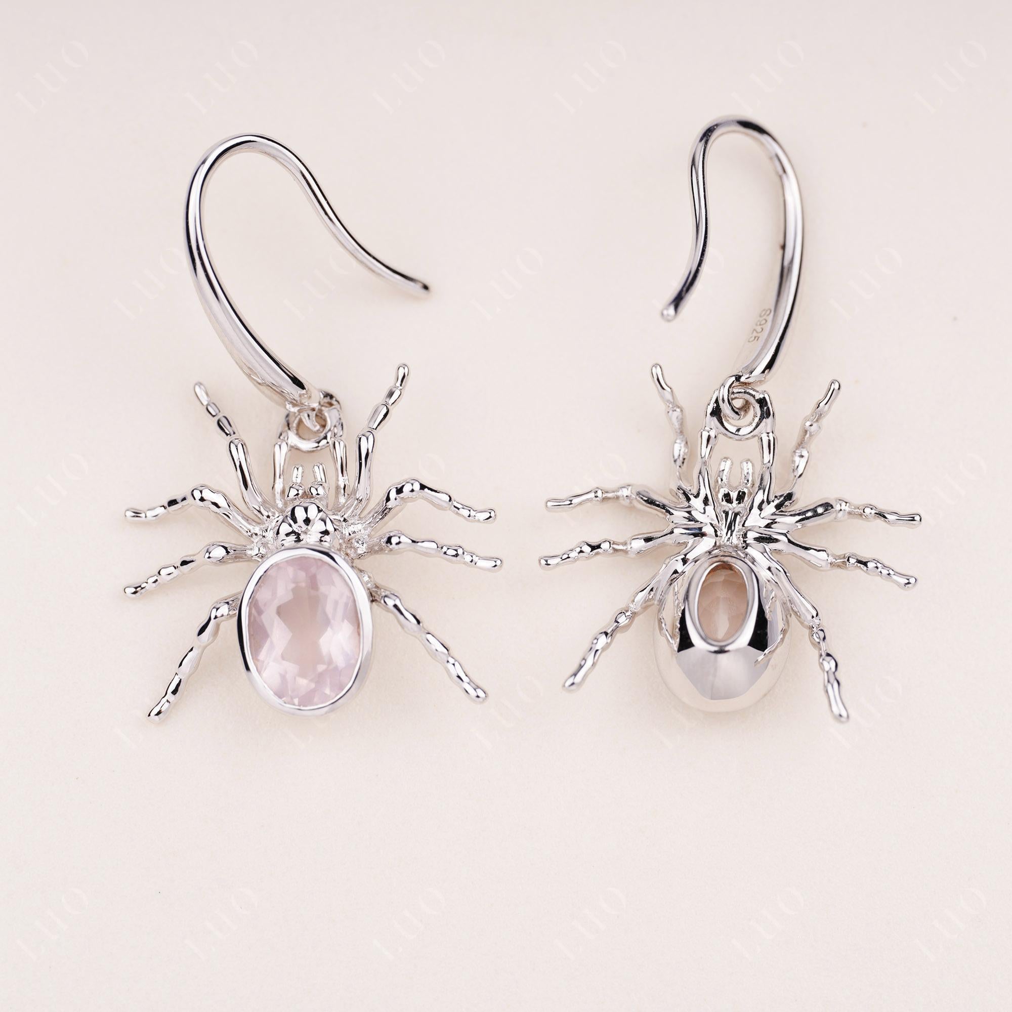 Rose Quartz Bezel Set Spider Earrings - LUO Jewelry 