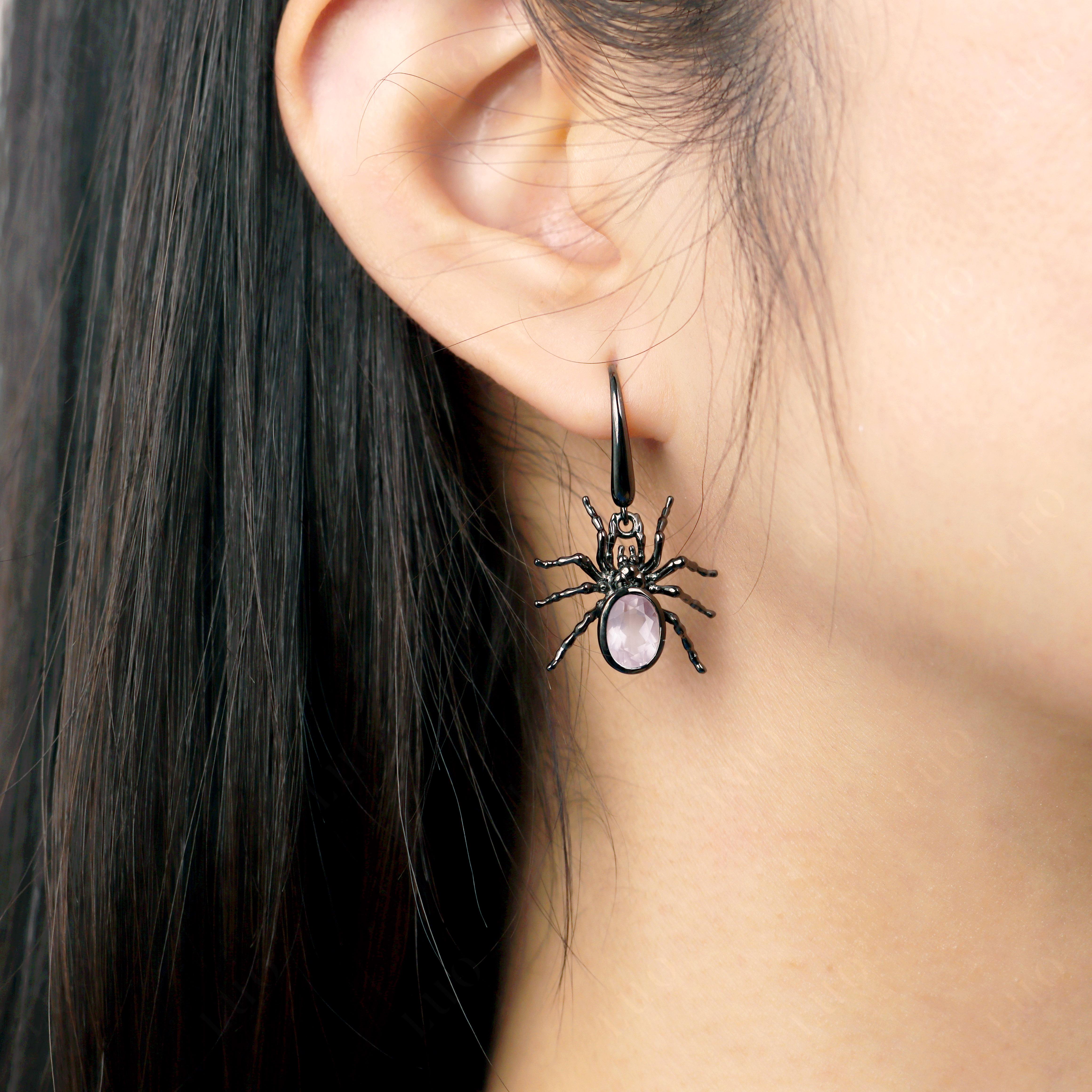 Rose Quartz Bezel Set Spider Earrings - LUO Jewelry 