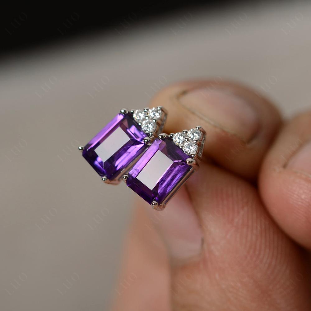 Emerald Cut Amethyst Stud Earrings - LUO Jewelry 