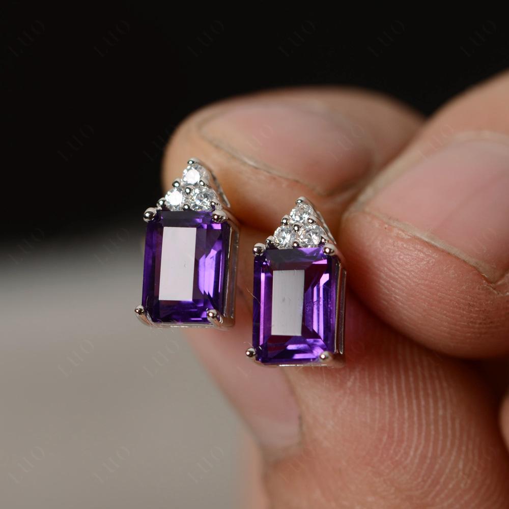 Emerald Cut Amethyst Stud Earrings - LUO Jewelry 