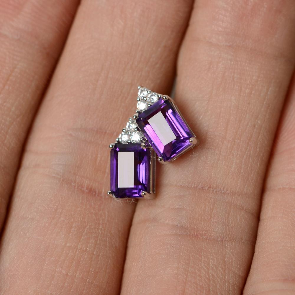 Emerald Cut Amethyst Stud Earrings - LUO Jewelry 